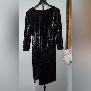 Dress the Population Black Sequin Long Sleeve Midi Dress